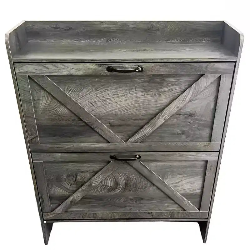 2-Drawer Slim Shoe Cabinet  Freestanding Entryway Storage with Metal Legs