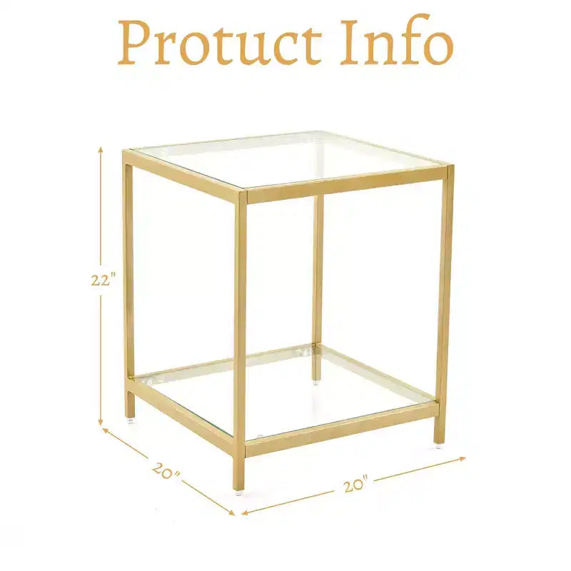 20 in. Square 2-Tier Tempered Glass End Table with Metal Frame