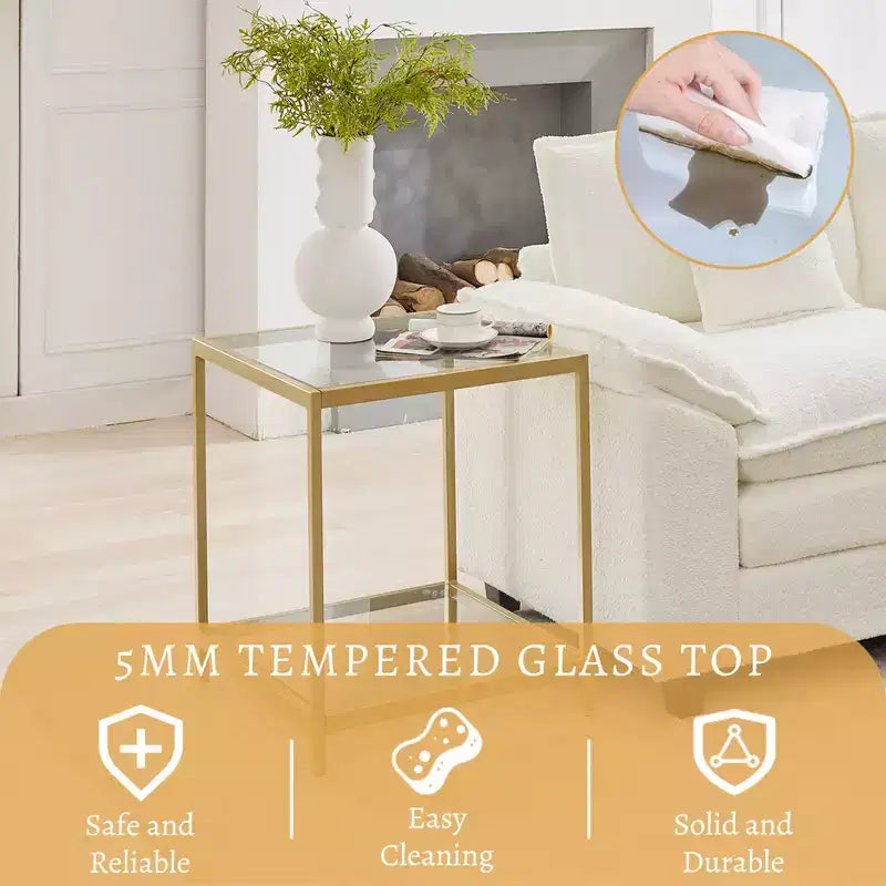 20 in. Square 2-Tier Tempered Glass End Table with Metal Frame