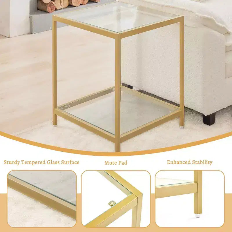 20 in. Square 2-Tier Tempered Glass End Table with Metal Frame