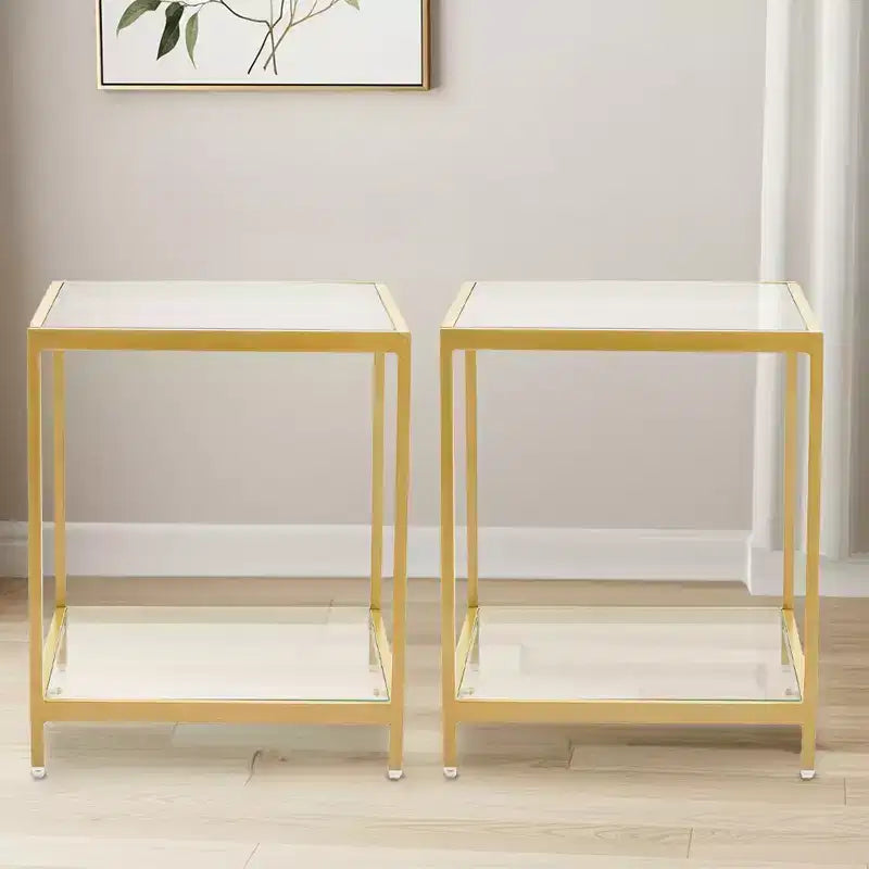 20 in. Square 2-Tier Tempered Glass End Table with Metal Frame
