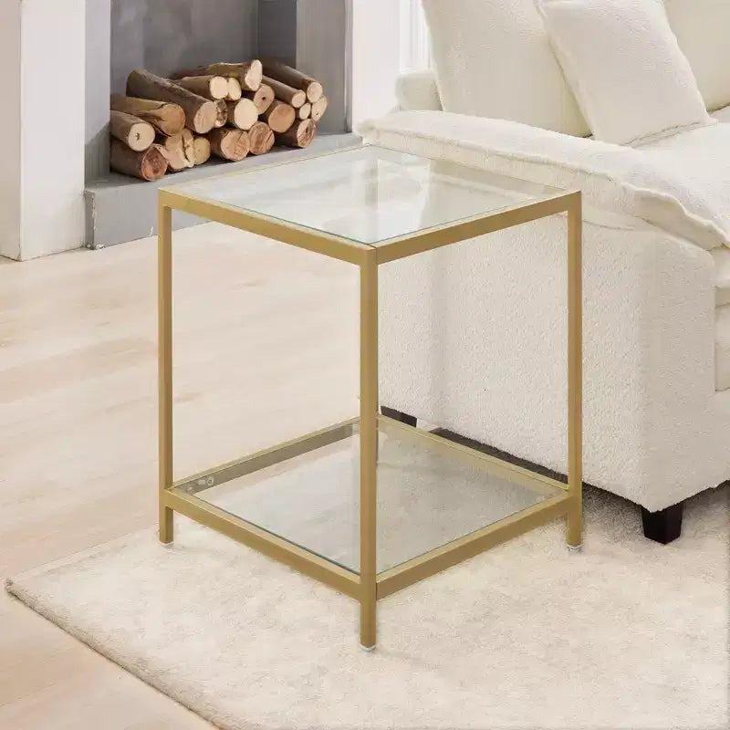 20 in. Square 2-Tier Tempered Glass End Table with Metal Frame