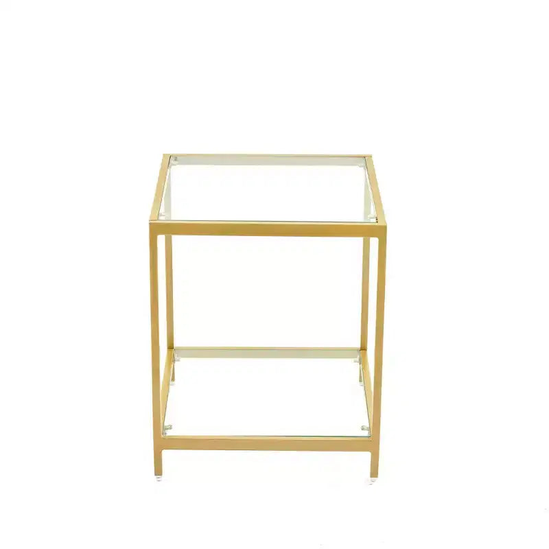 20 in. Square 2-Tier Tempered Glass End Table with Metal Frame