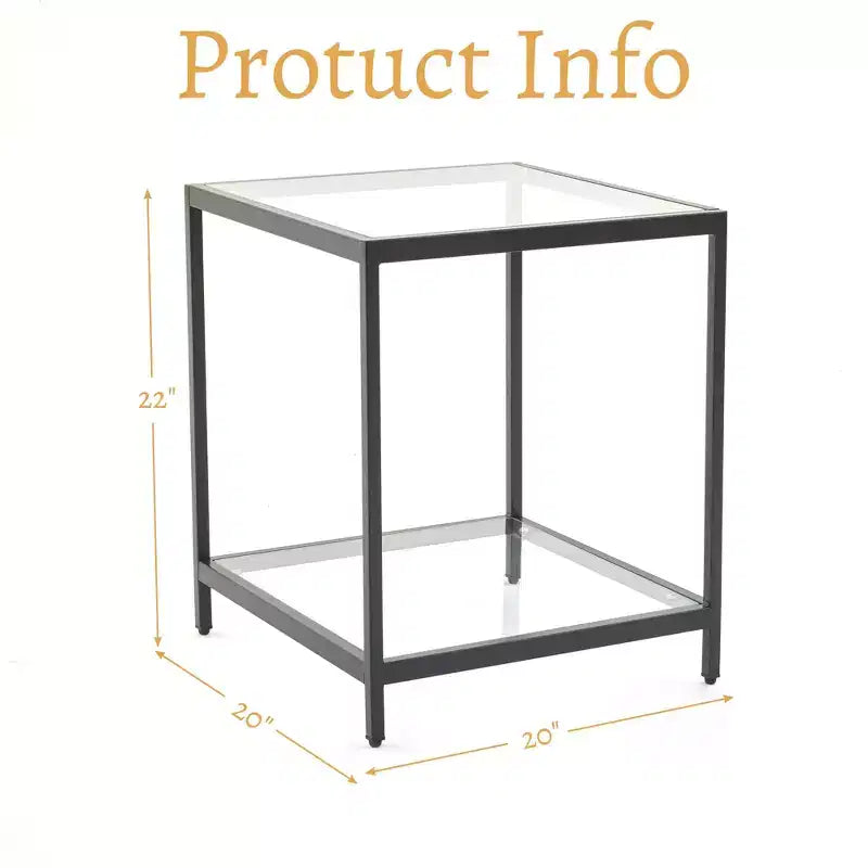 20 in. Square 2-Tier Tempered Glass End Table with Metal Frame
