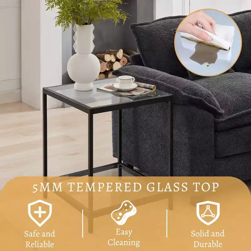 20 in. Square 2-Tier Tempered Glass End Table with Metal Frame