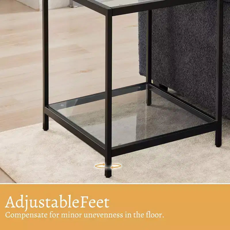 20 in. Square 2-Tier Tempered Glass End Table with Metal Frame
