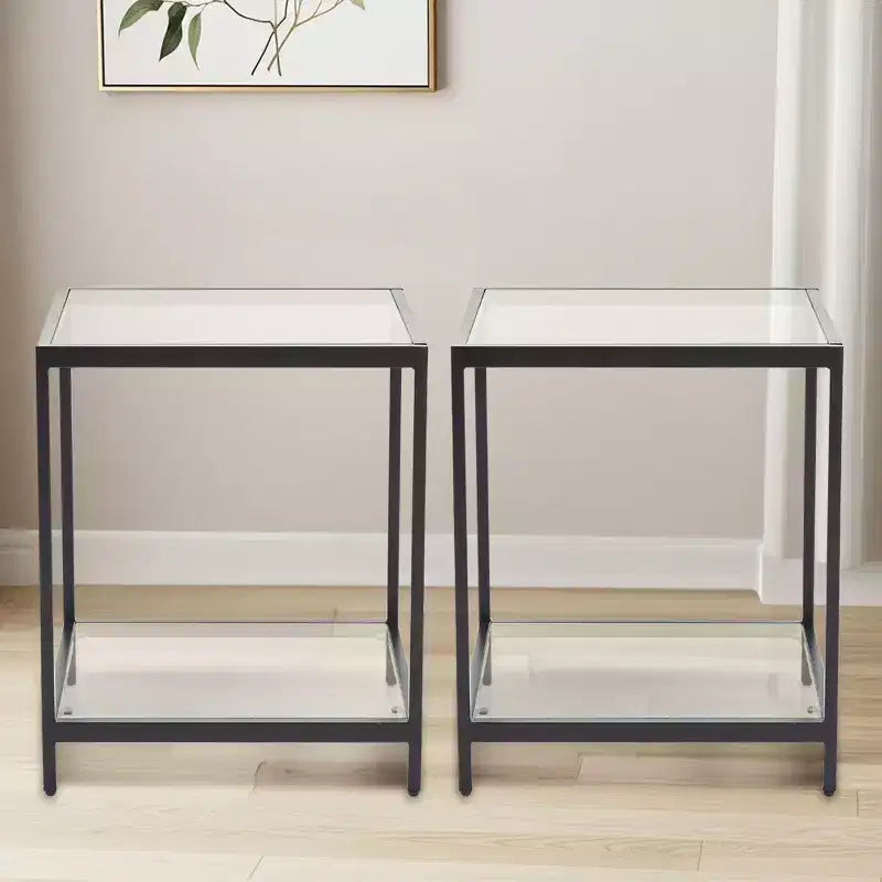 20 in. Square 2-Tier Tempered Glass End Table with Metal Frame