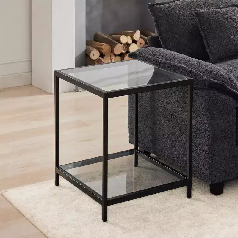 20 in. Square 2-Tier Tempered Glass End Table with Metal Frame