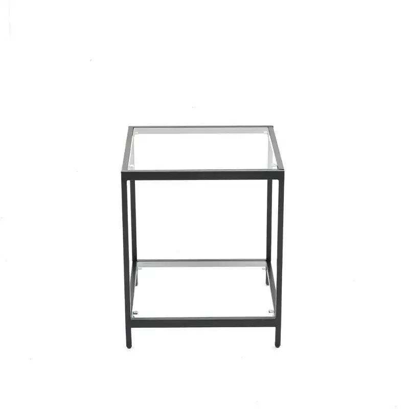 20 in. Square 2-Tier Tempered Glass End Table with Metal Frame