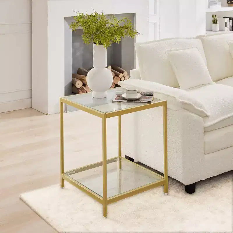 20 in. Square 2-Tier Tempered Glass End Table with Metal Frame