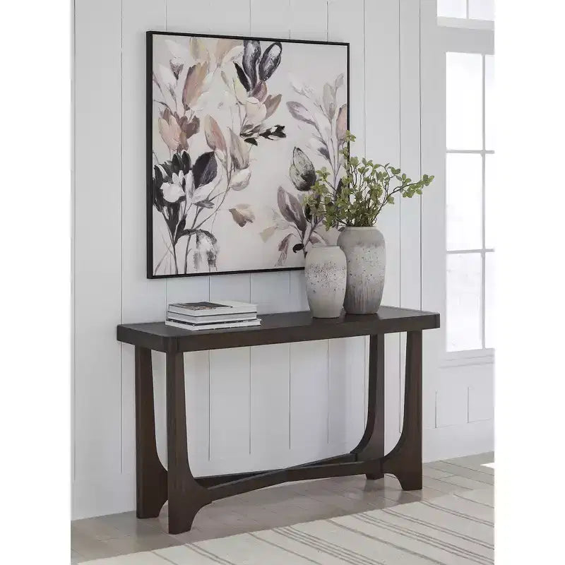 Dark Brown Sofa Table with Double Wishbone Base