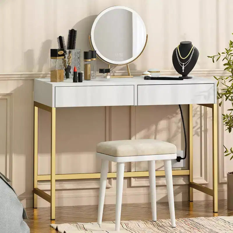 Modern Vanity Table with Mirror and USB Ports