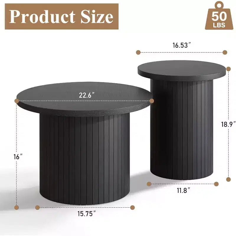 Nesting Coffee Table Set of 2, Round Side Tables for Living Room