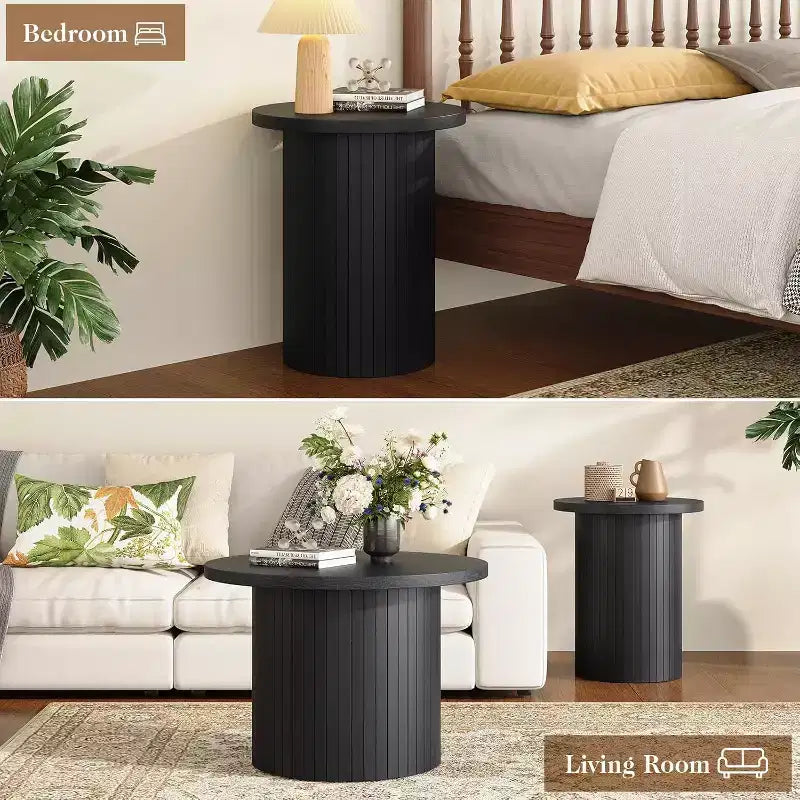 Nesting Coffee Table Set of 2, Round Side Tables for Living Room