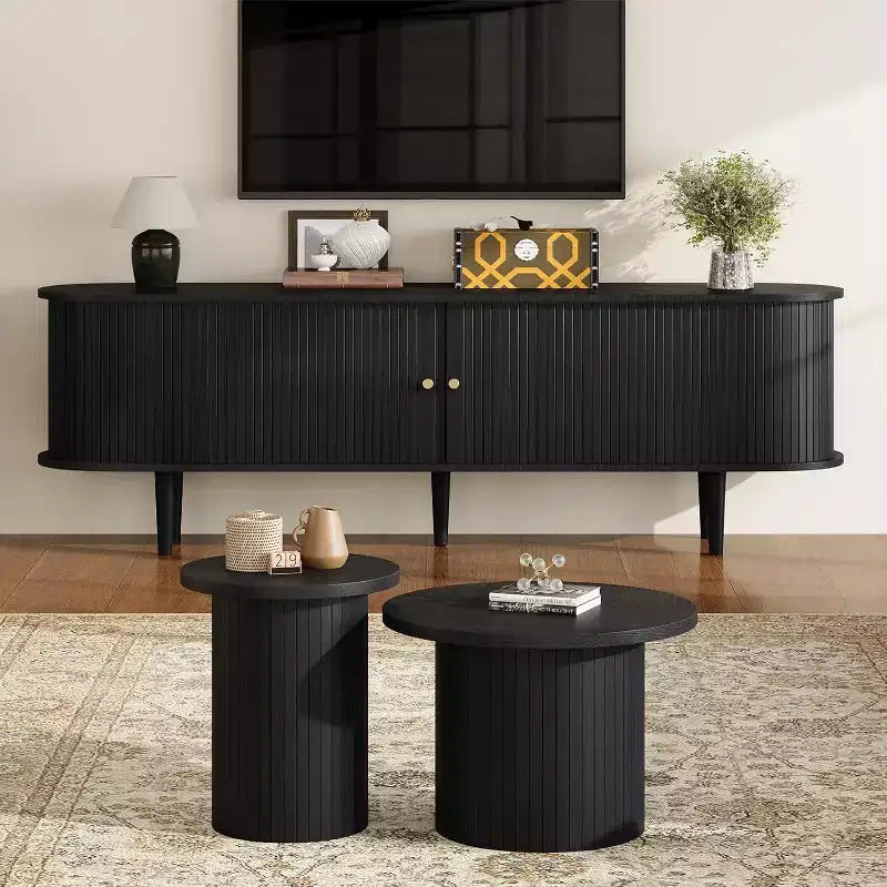Nesting Coffee Table Set of 2, Round Side Tables for Living Room