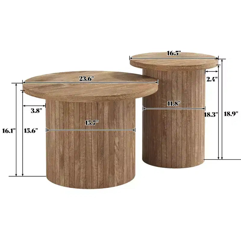 Nesting Coffee Table Set of 2, Round Side Tables for Living Room