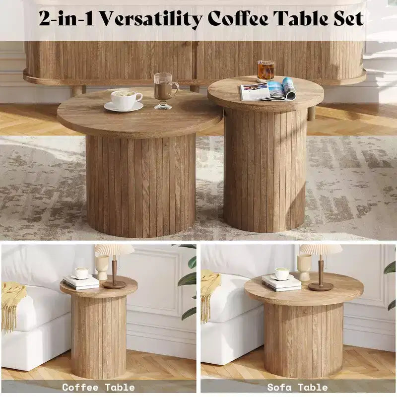 Nesting Coffee Table Set of 2, Round Side Tables for Living Room