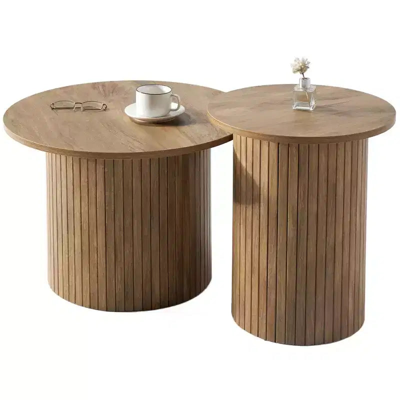 Nesting Coffee Table Set of 2, Round Side Tables for Living Room