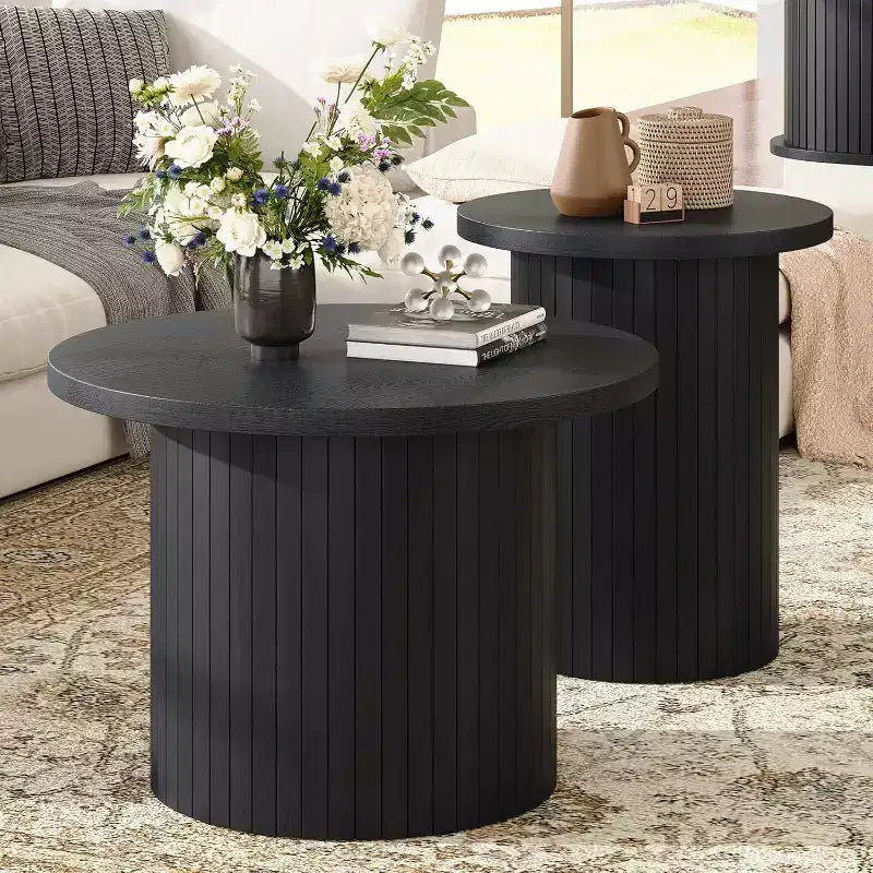 Nesting Coffee Table Set of 2, Round Side Tables for Living Room