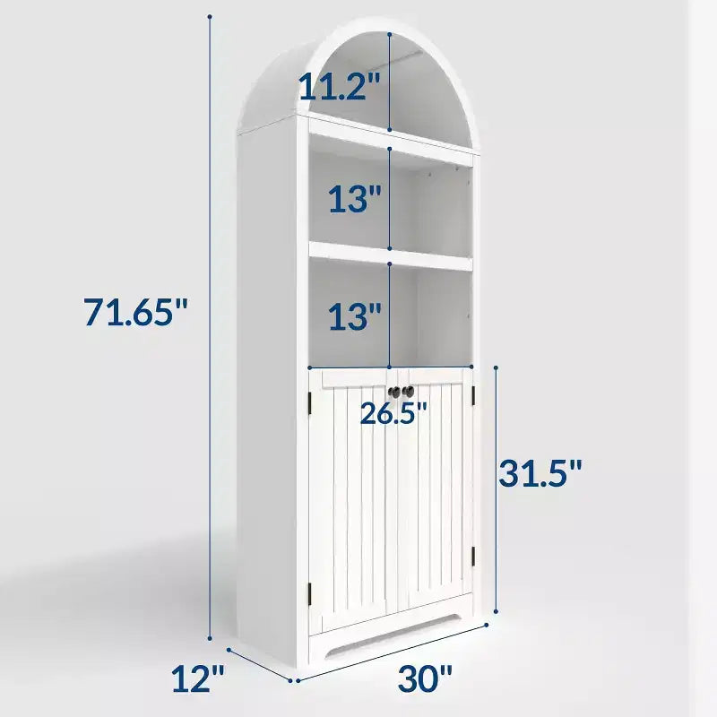 5-Tier Arched Bookcase with Double Doors and Adjustable Shelves, 72 Inch