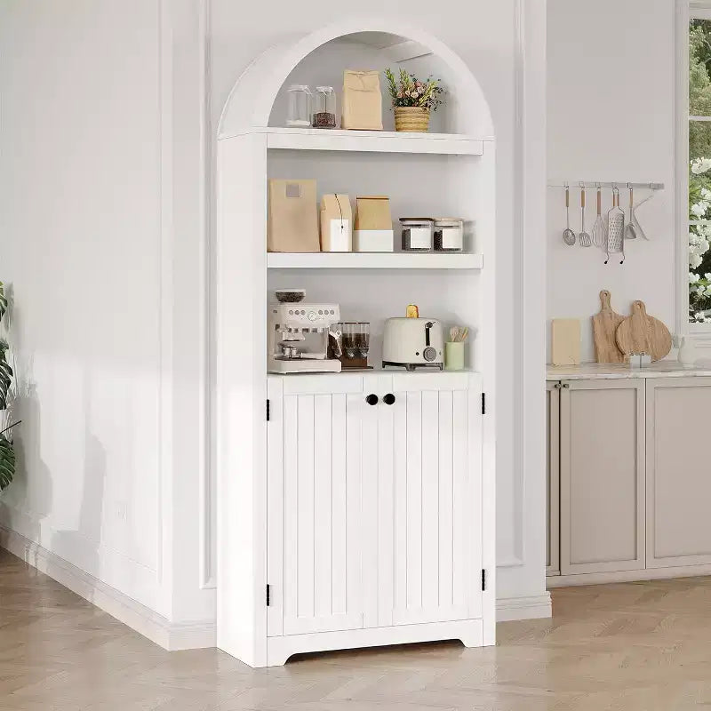 5-Tier Arched Bookcase with Double Doors and Adjustable Shelves, 72 Inch
