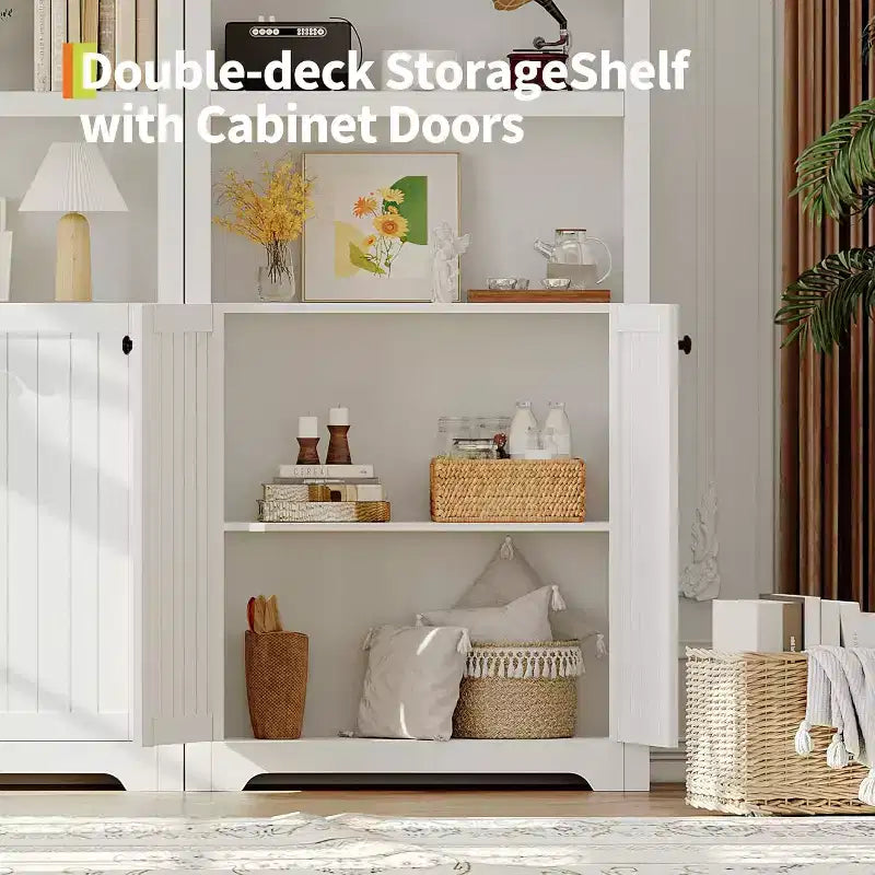 5-Tier Arched Bookcase with Double Doors and Adjustable Shelves, 72 Inch