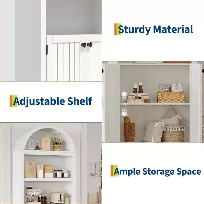 5-Tier Arched Bookcase with Double Doors and Adjustable Shelves, 72 Inch