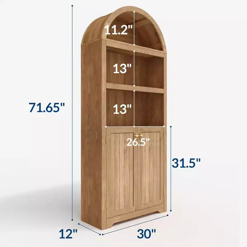 5-Tier Arched Bookcase with Double Doors and Adjustable Shelves, 72 Inch