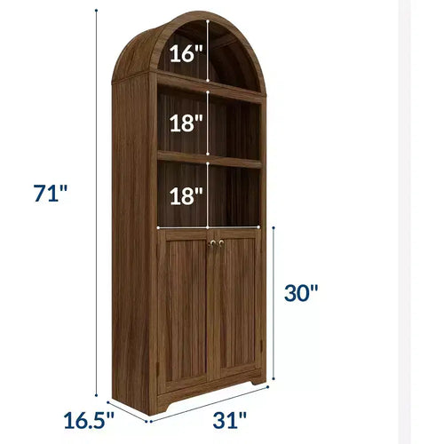 5-Tier Arched Bookcase with Double Doors and Adjustable Shelves, 72 Inch