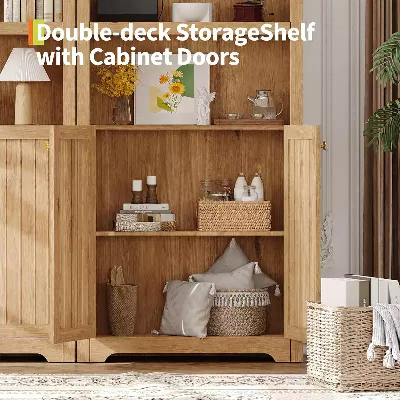 5-Tier Arched Bookcase with Double Doors and Adjustable Shelves, 72 Inch