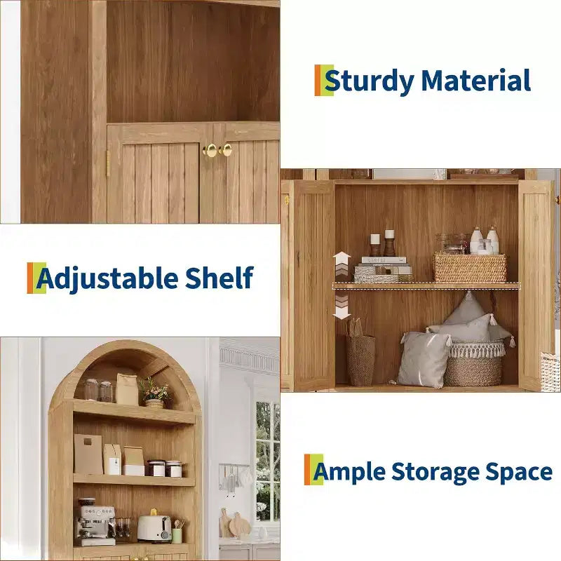 5-Tier Arched Bookcase with Double Doors and Adjustable Shelves, 72 Inch