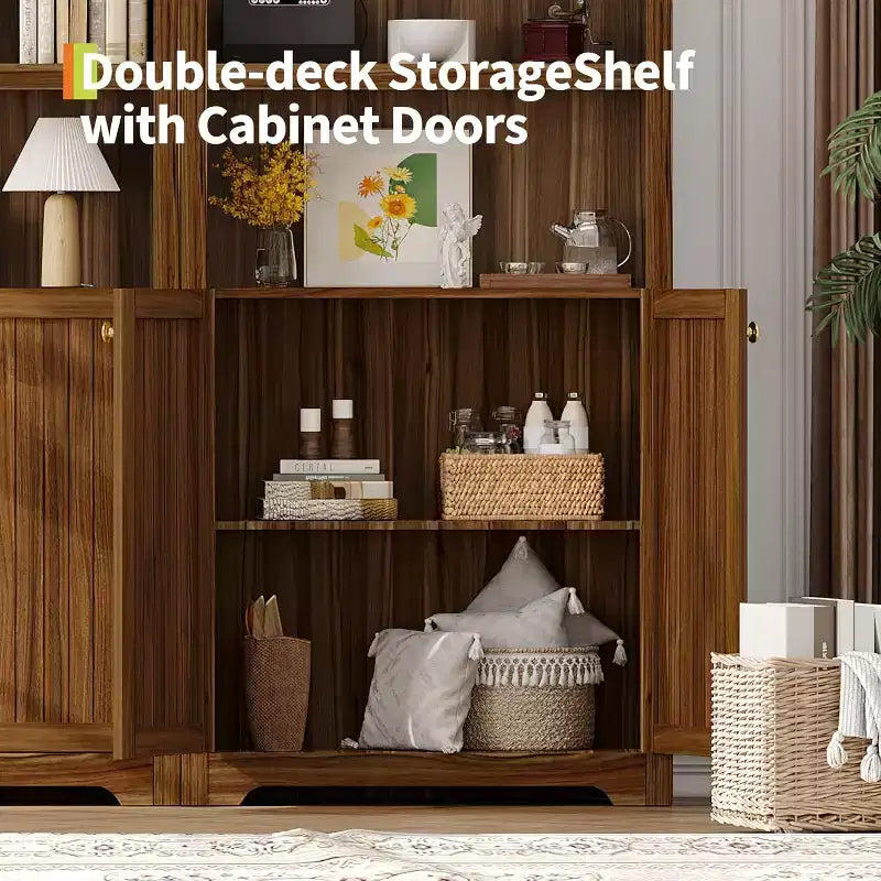 5-Tier Arched Bookcase with Double Doors and Adjustable Shelves, 72 Inch