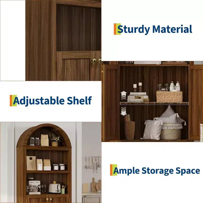 5-Tier Arched Bookcase with Double Doors and Adjustable Shelves, 72 Inch