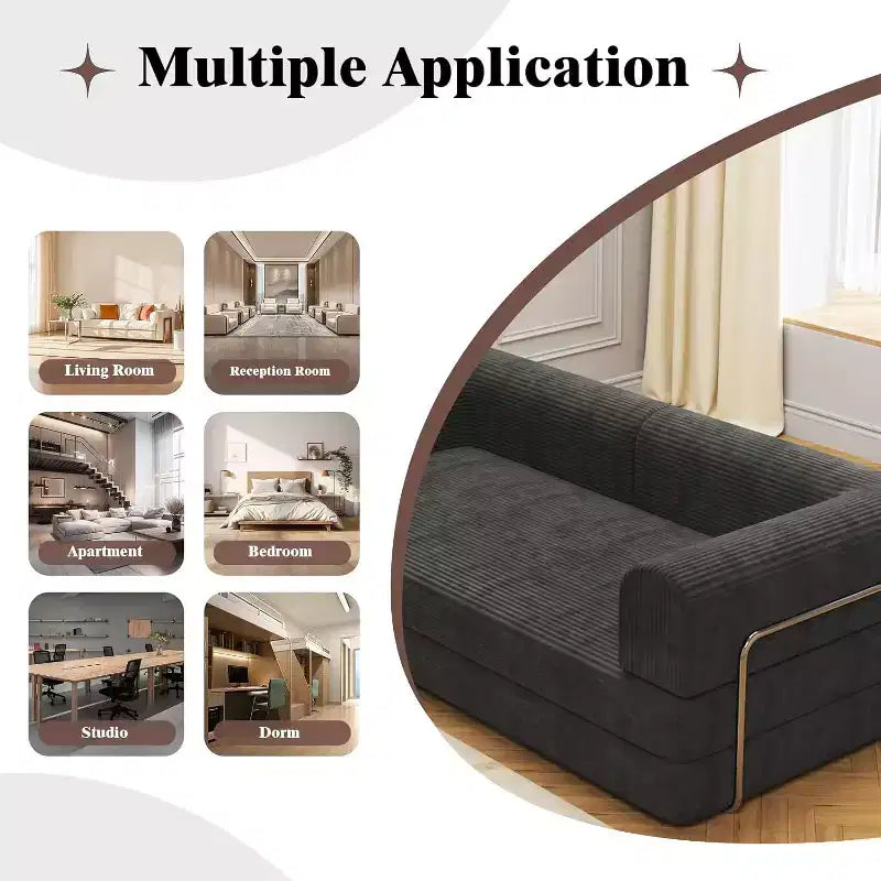 Convertible Corduroy Sleeper Sofa Bed - 3-Seat Folding Futon Couch