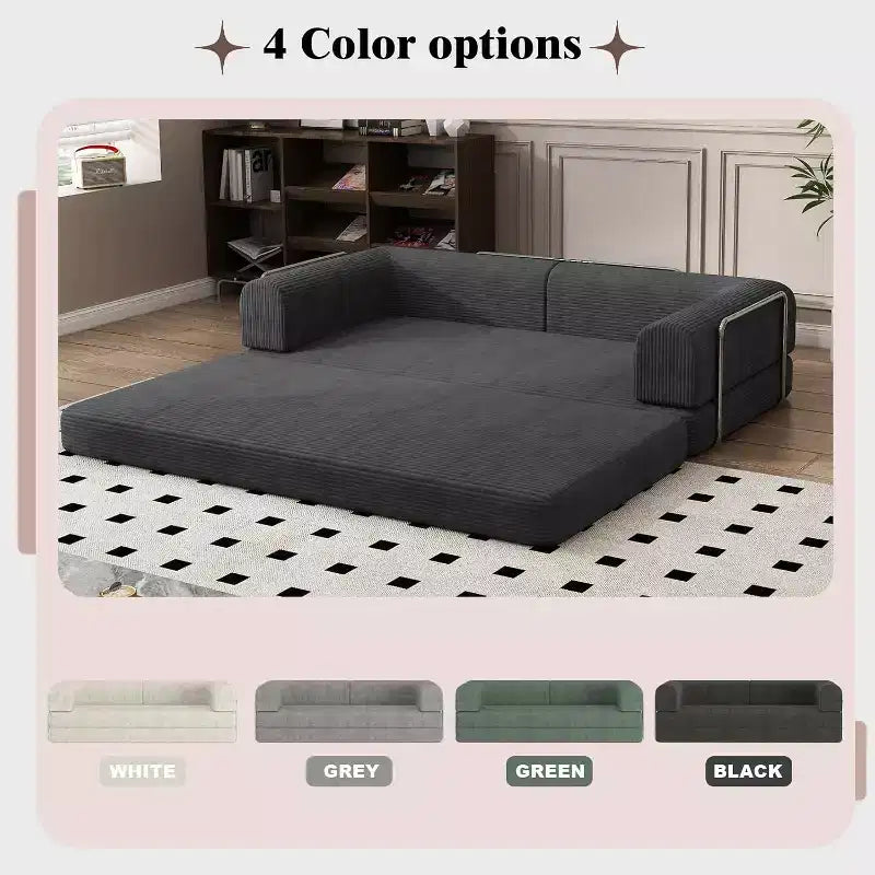 Convertible Corduroy Sleeper Sofa Bed - 3-Seat Folding Futon Couch