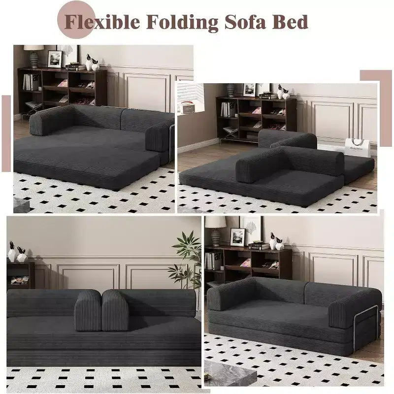 Convertible Corduroy Sleeper Sofa Bed - 3-Seat Folding Futon Couch