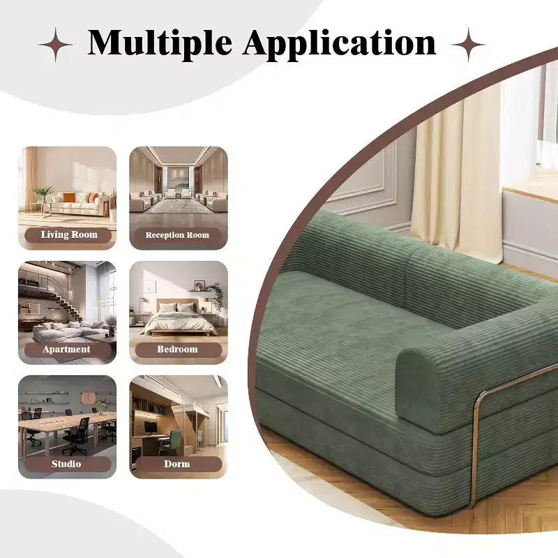 Convertible Corduroy Sleeper Sofa Bed - 3-Seat Folding Futon Couch