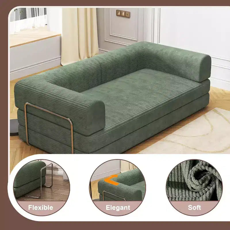 Convertible Corduroy Sleeper Sofa Bed - 3-Seat Folding Futon Couch