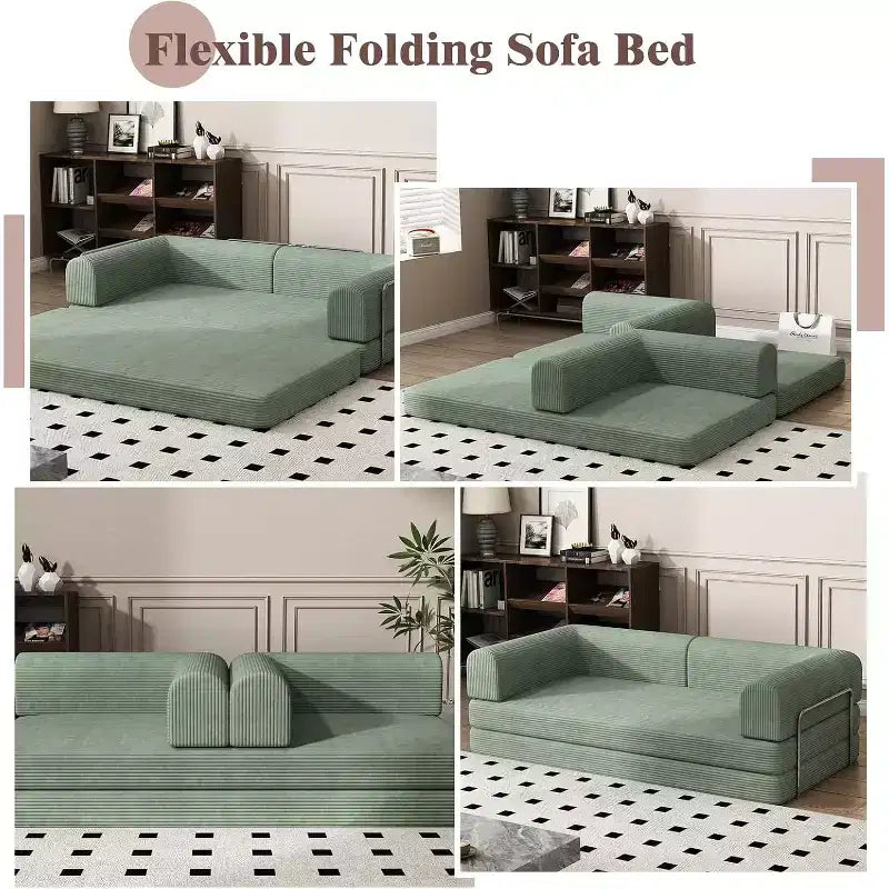 Convertible Corduroy Sleeper Sofa Bed - 3-Seat Folding Futon Couch