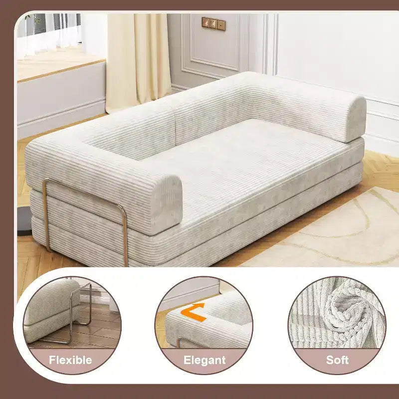 Convertible Corduroy Sleeper Sofa Bed - 3-Seat Folding Futon Couch