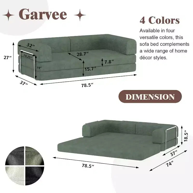 Convertible Corduroy Sleeper Sofa Bed - 3-Seat Folding Futon Couch