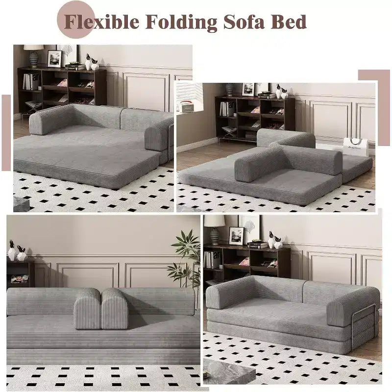 Convertible Corduroy Sleeper Sofa Bed - 3-Seat Folding Futon Couch