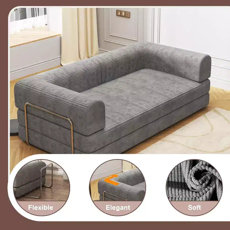 Convertible Corduroy Sleeper Sofa Bed - 3-Seat Folding Futon Couch