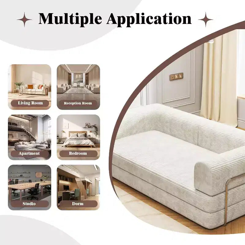 Convertible Corduroy Sleeper Sofa Bed - 3-Seat Folding Futon Couch