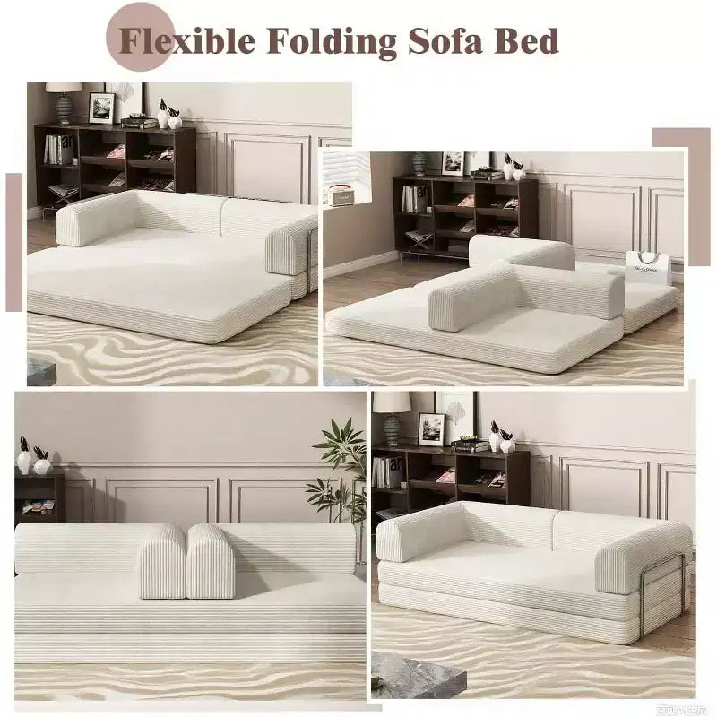 Convertible Corduroy Sleeper Sofa Bed - 3-Seat Folding Futon Couch