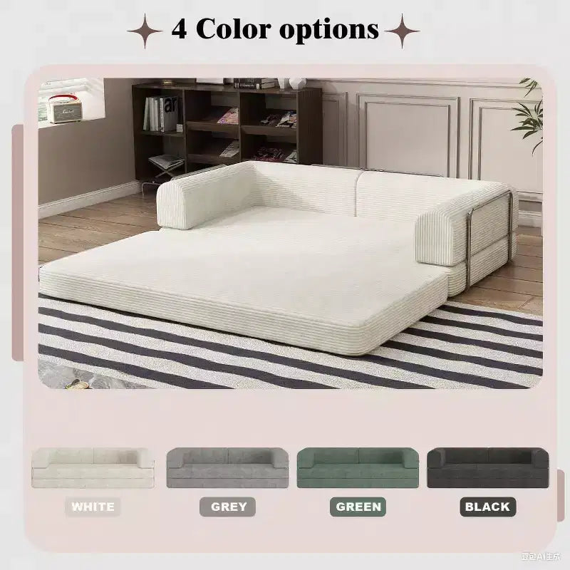 Convertible Corduroy Sleeper Sofa Bed - 3-Seat Folding Futon Couch