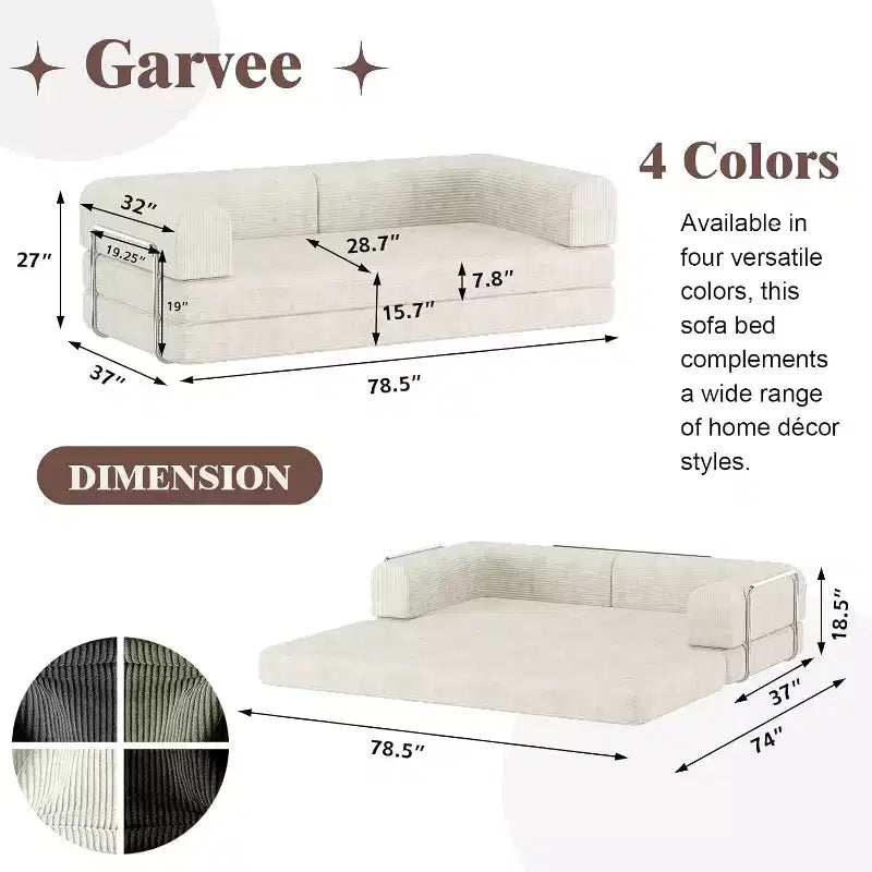 Convertible Corduroy Sleeper Sofa Bed - 3-Seat Folding Futon Couch