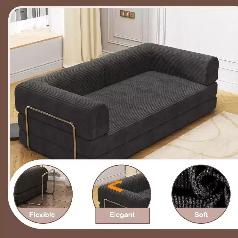 Convertible Corduroy Sleeper Sofa Bed - 3-Seat Folding Futon Couch