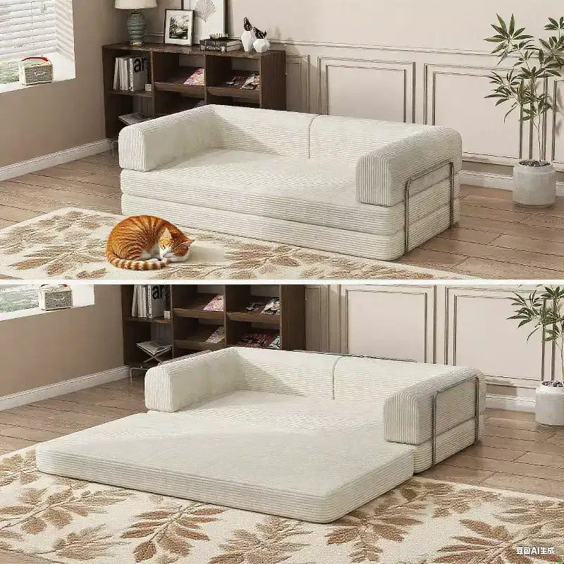 Convertible Corduroy Sleeper Sofa Bed,Folding Mattress Couch with Fixed-Shape Frame, 3 Seater Fold Out King Size Futon for Home Office