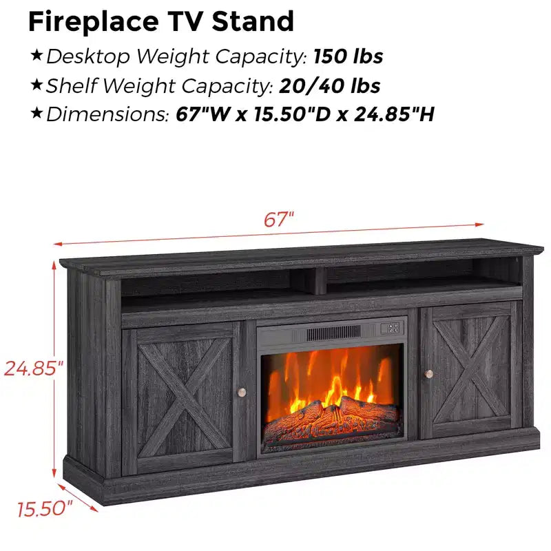 67-Inch Freestanding TV Stand with 23-Inch Recessed Electric Fireplace